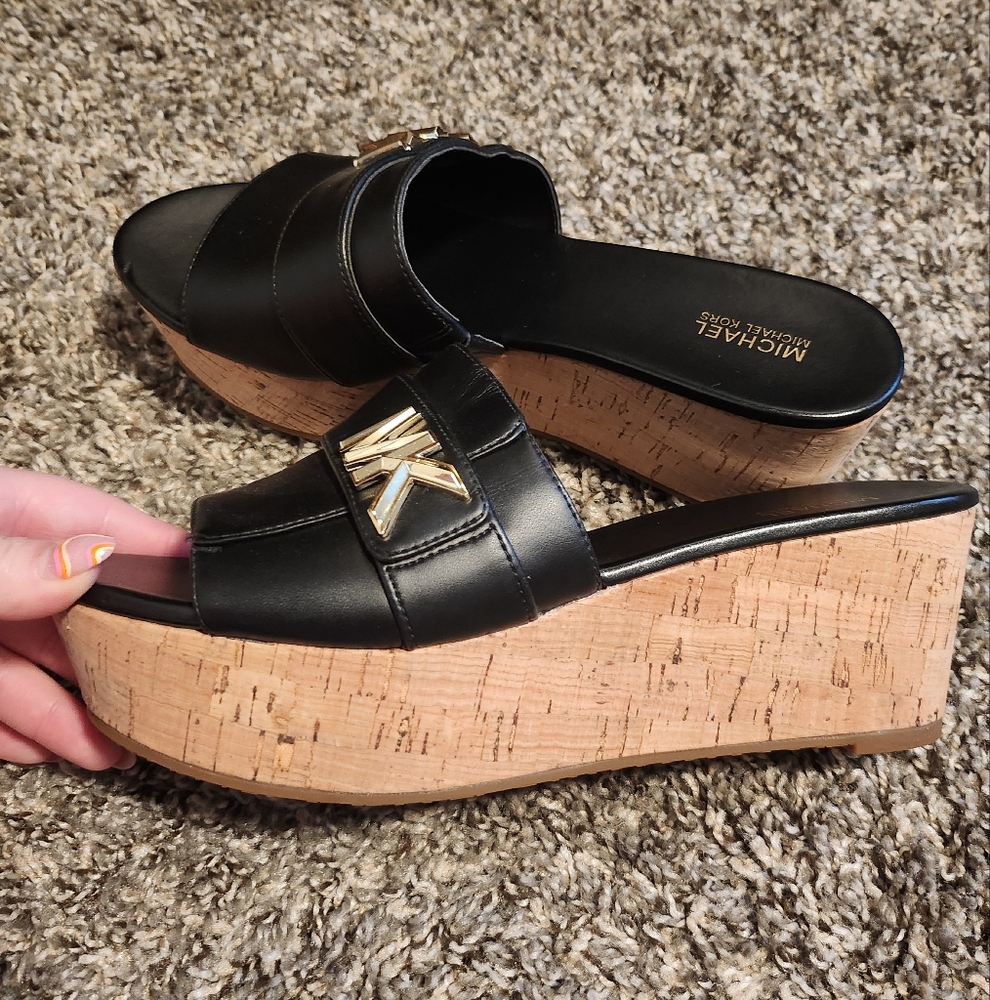 Michael Kors Black and Gold Mules with Signature Logo - Picture 2 of 4